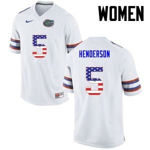 Women's Florida Gators #5 CJ Henderson NCAA Nike White USA Flag Fashion Authentic Stitched College Football Jersey PCQ0462TE